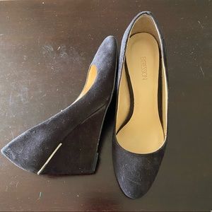 Suede with gold detail wedge heel